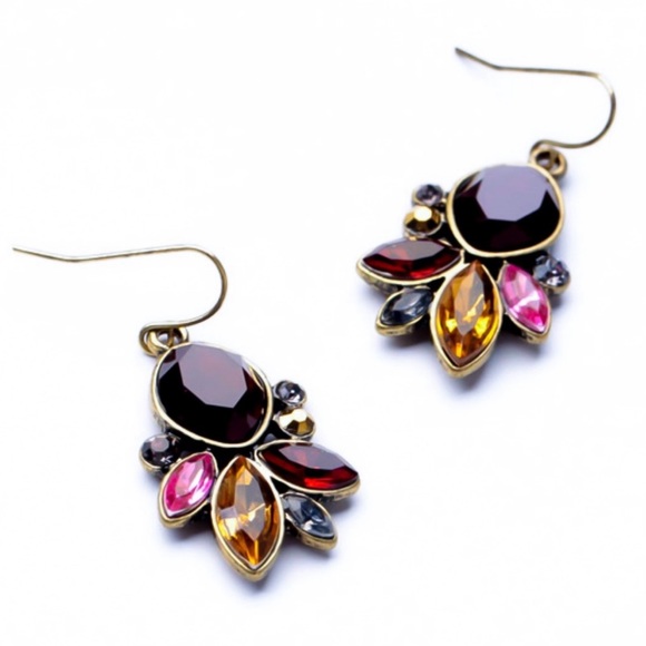 Antiqued Gold Ruby & Accent Crystals Drop Earrings - Picture 2 of 8